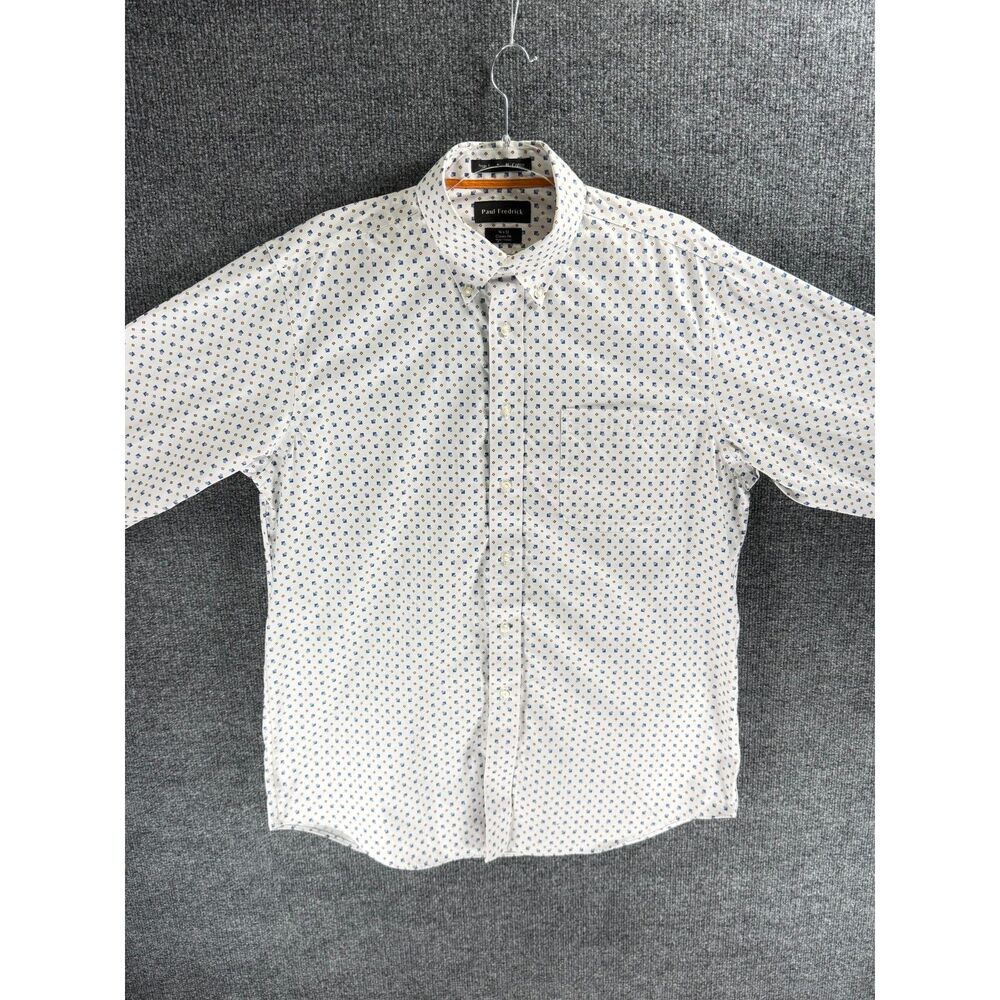 Paul Fredrick Classic Fit Dress Shirt White Geo 16x32 Non-Iron Cotton